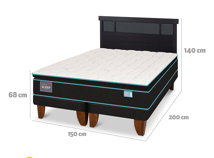 JUEGO DE DORMITORIO CIC CAMA EUROPEA GREEN SLEEP BD 2 PLAZAS + RESPALDO DUBLIN NEGRO - 3