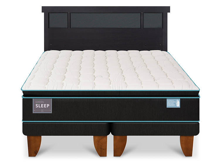 JUEGO DE DORMITORIO CIC CAMA EUROPEA GREEN SLEEP BD 2 PLAZAS + RESPALDO DUBLIN NEGRO - 1