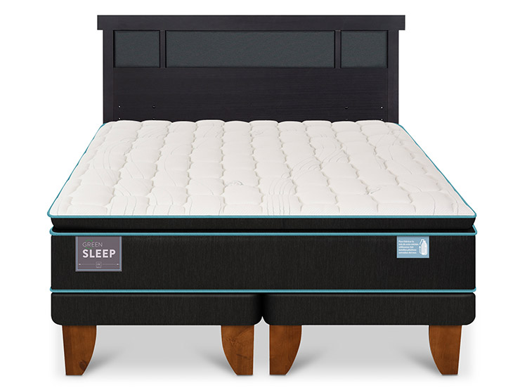 JUEGO DE DORMITORIO CIC CAMA EUROPEA GREEN SLEEP KING + RESPALDO DUBLIN NEGRO - 1