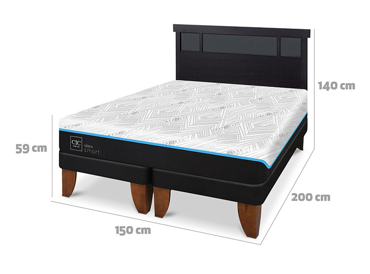 JUEGO DE DORMITORIO CIC CAMA EUROPEA GREEN SMART BD 2 PLAZAS + RESPALDO DUBLIN NEGRO - 3