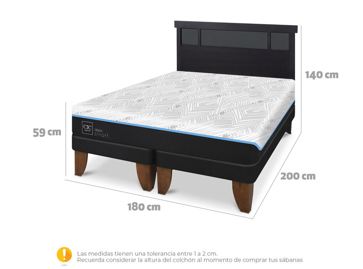 JUEGO DE DORMITORIO CIC CAMA EUROPEA GREEN SMART KING + RESPALDO DUBLIN NEGRO - 8