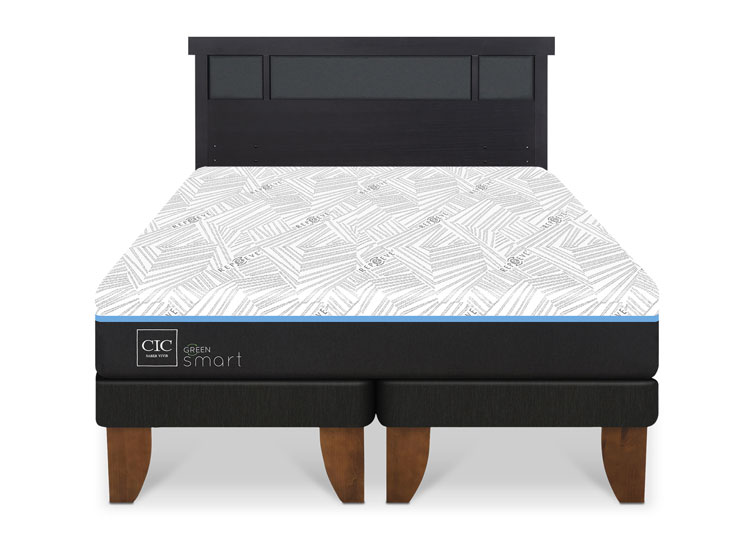 JUEGO DE DORMITORIO CIC CAMA EUROPEA GREEN SMART KING + RESPALDO DUBLIN NEGRO - 1