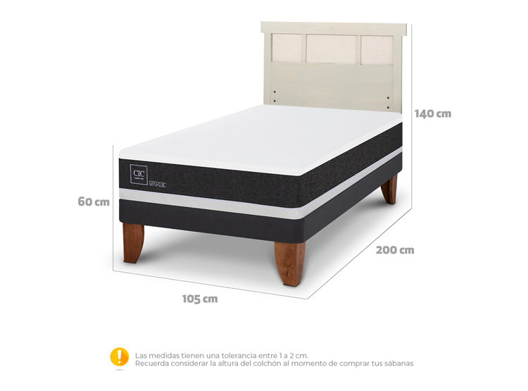 JUEGO DE DORMITORIO CIC CAMA EUROPEA ORTOPEDIC 1.5 PLAZAS + RESPALDO DUBLIN ALPINO - 7