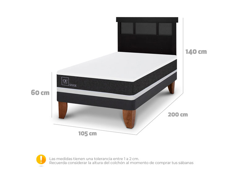 JUEGO DE DORMITORIO CIC CAMA EUROPEA ORTOPEDIC 1.5 PLAZAS + RESPALDO DUBLIN NEGRO - 9