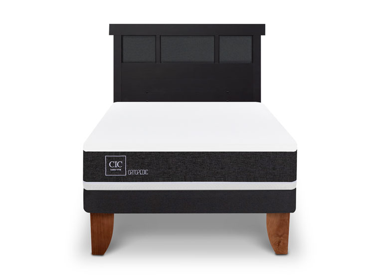 JUEGO DE DORMITORIO CIC CAMA EUROPEA ORTOPEDIC 1.5 PLAZAS + RESPALDO DUBLIN NEGRO - 1