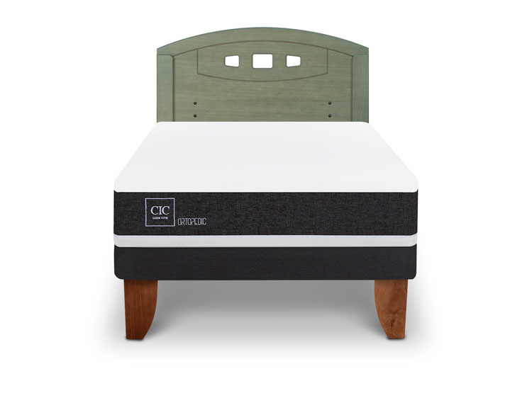 JUEGO DE DORMITORIO CIC CAMA EUROPEA ORTOPEDIC 1.5 PLAZAS + RESPALDO GALES OLIVO - 1