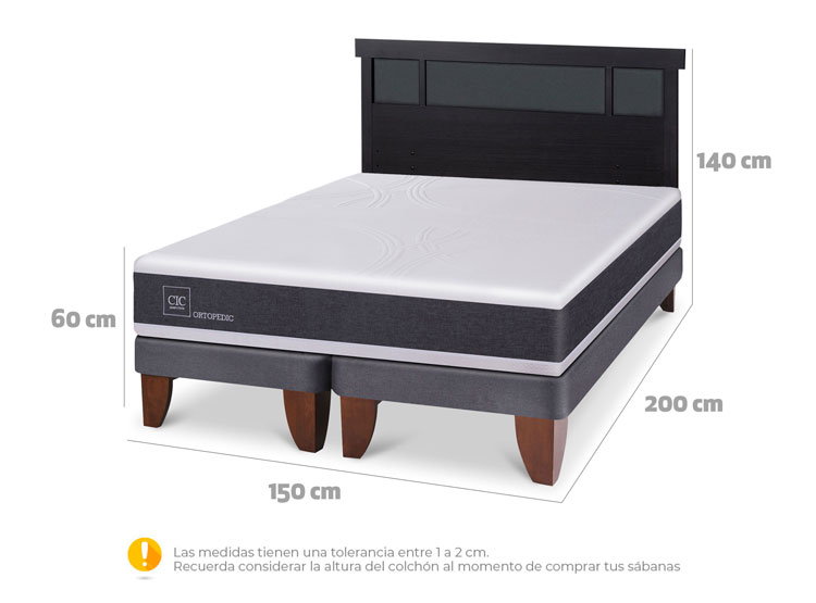 JUEGO DE DORMITORIO CIC CAMA EUROPEA ORTOPEDIC BD 2 PLAZAS + RESPALDO DUBLIN NEGRO - 9