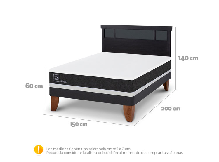 JUEGO DE DORMITORIO CIC CAMA EUROPEA ORTOPEDIC BN 2 PLAZAS + RESPALDO DUBLIN NEGRO - 9