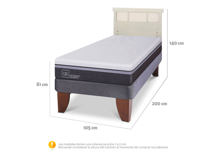 JUEGO DE DORMITORIO CIC CAMA EUROPEA ORTOPEDIC ADVANCE 1.5 PLAZAS + RESPALDO DUBLIN ALPINO - 7