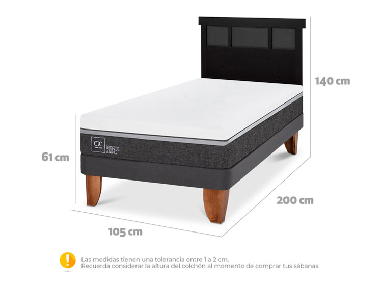 JUEGO DE DORMITORIO CIC CAMA EUROPEA ORTOPEDIC ADVANCE 1.5 PLAZAS + RESPALDO DUBLIN NEGRO - 9