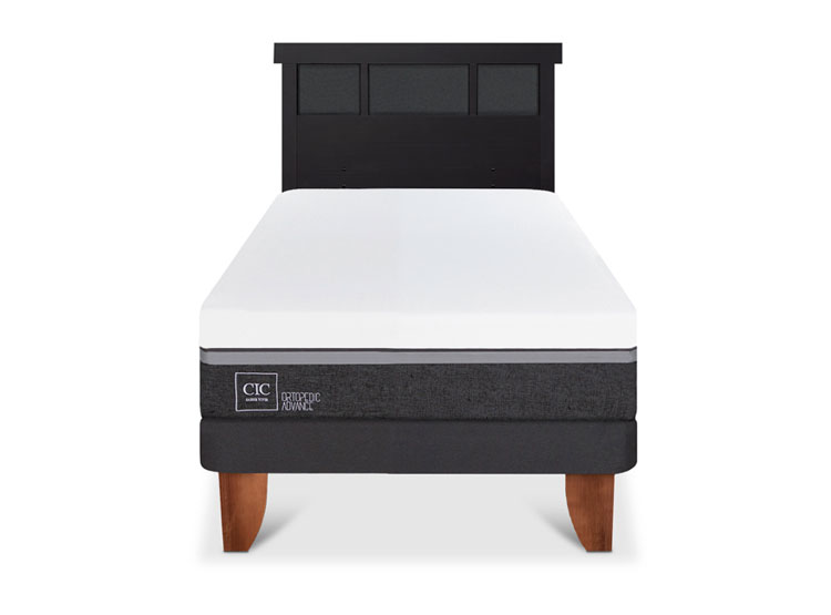 JUEGO DE DORMITORIO CIC CAMA EUROPEA ORTOPEDIC ADVANCE 1.5 PLAZAS + RESPALDO DUBLIN NEGRO - 1
