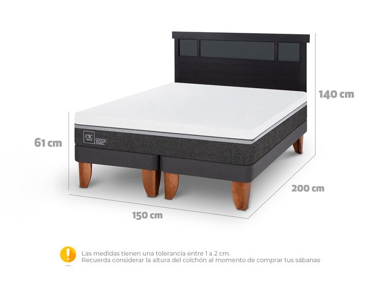 JUEGO DE DORMITORIO CIC CAMA EUROPEA ORTOPEDIC ADVANCE BD 2 PLAZAS + RESPALDO DUBLIN NEGRO - 9