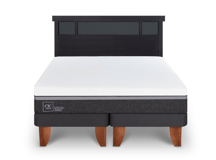 JUEGO DE DORMITORIO CIC CAMA EUROPEA ORTOPEDIC ADVANCE BD 2 PLAZAS + RESPALDO DUBLIN NEGRO - 1