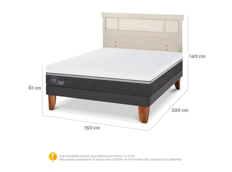 JUEGO DE DORMITORIO CIC CAMA EUROPEA ORTOPEDIC ADVANCE BN 2 PLAZAS + RESPALDO DUBLIN ALPINO - 7