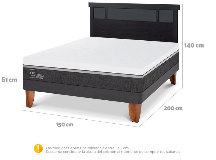 JUEGO DE DORMITORIO CIC CAMA EUROPEA ORTOPEDIC ADVANCE BN 2 PLAZAS + RESPALDO DUBLIN NEGRO - 9