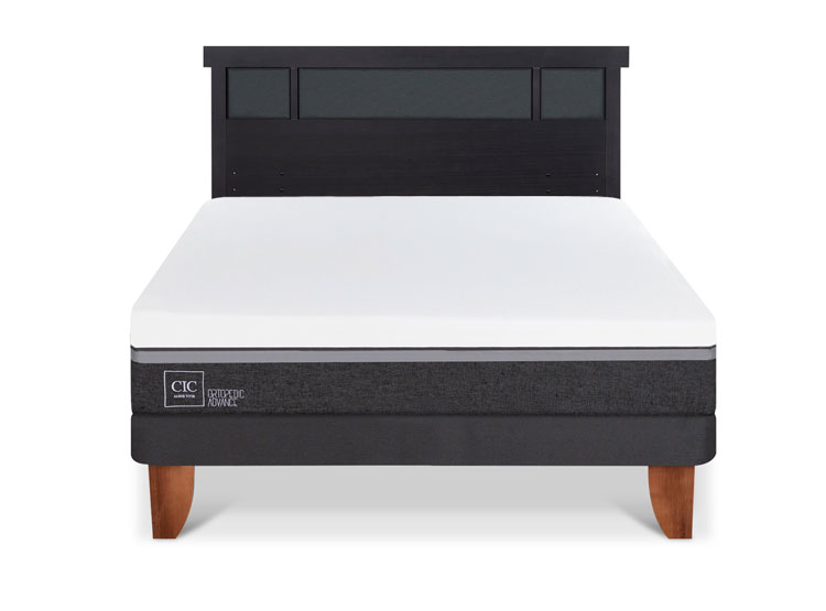 JUEGO DE DORMITORIO CIC CAMA EUROPEA ORTOPEDIC ADVANCE BN 2 PLAZAS + RESPALDO DUBLIN NEGRO - 1