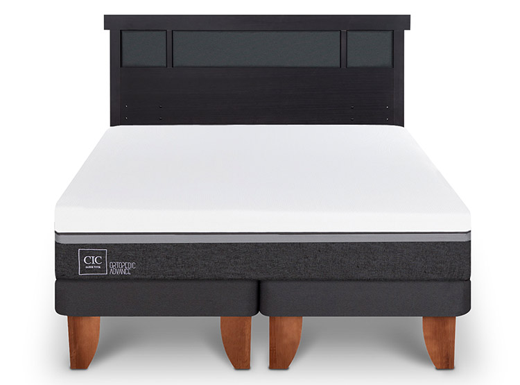JUEGO DE DORMITORIO CIC CAMA EUROPEA ORTOPEDIC ADVANCE KING + RESPALDO DUBLIN NEGRO - 1
