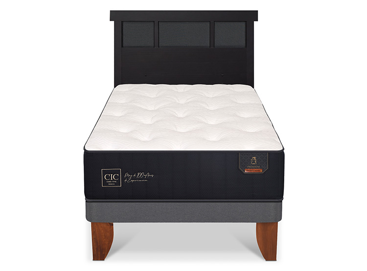 JUEGO DE DORMITORIO CIC CAMA EUROPEA PREMIUM 1.5 PLAZAS + RESPALDO DUBLIN NEGRO - 1