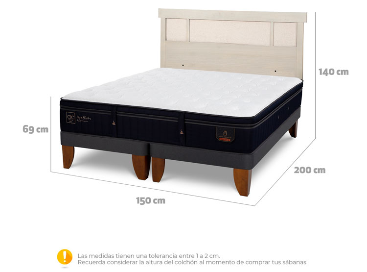 JUEGO DE DORMITORIO CIC CAMA EUROPEA SUPER PREMIUM BD 2 PLAZAS + RESPALDO DUBLIN ALPINO - 8