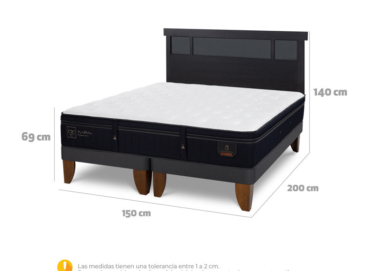 JUEGO DE DORMITORIO CIC CAMA EUROPEA SUPER PREMIUM BD 2 PLAZAS + RESPALDO DUBLIN NEGRO - 9