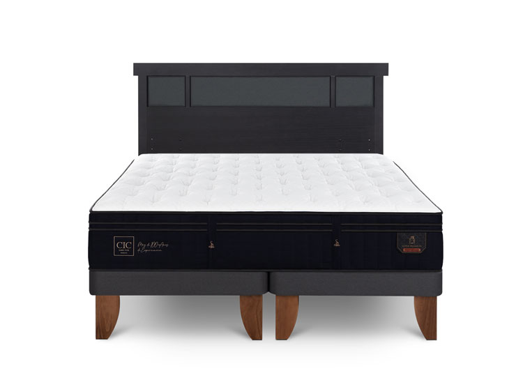 JUEGO DE DORMITORIO CIC CAMA EUROPEA SUPER PREMIUM BD 2 PLAZAS + RESPALDO DUBLIN NEGRO - 1