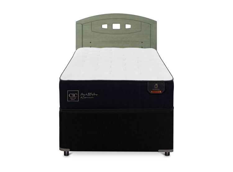 JUEGO DE DORMITORIO CIC CAMA DIVAN PREMIUM 1.5 PLAZAS NEGRO + RESPALDO GALES OLIVO - 1