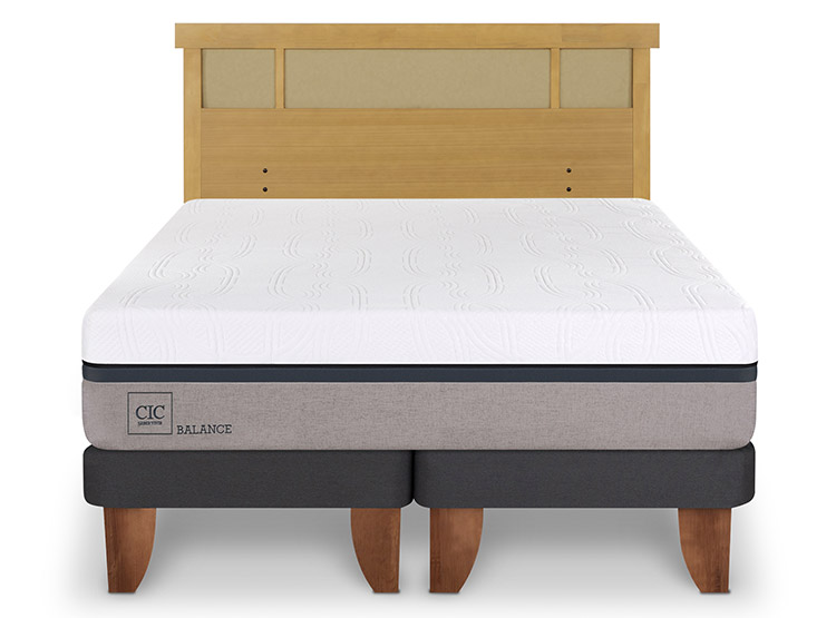 JUEGO DE DORMITORIO CIC CAMA EUROPEA BALANCE BD 2 PLAZAS + RESPALDO DUBLIN MOSTAZA - 1
