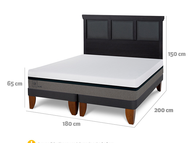JUEGO DE DORMITORIO CIC CAMA EUROPEA BALANCE KING + RESPALDO TORINO NEGRO - 3