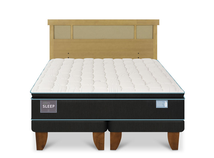 JUEGO DE DORMITORIO CIC CAMA EUROPEA GREEN SLEEP BD 2 PLAZAS + RESPALDO DUBLIN MOSTAZA - 1