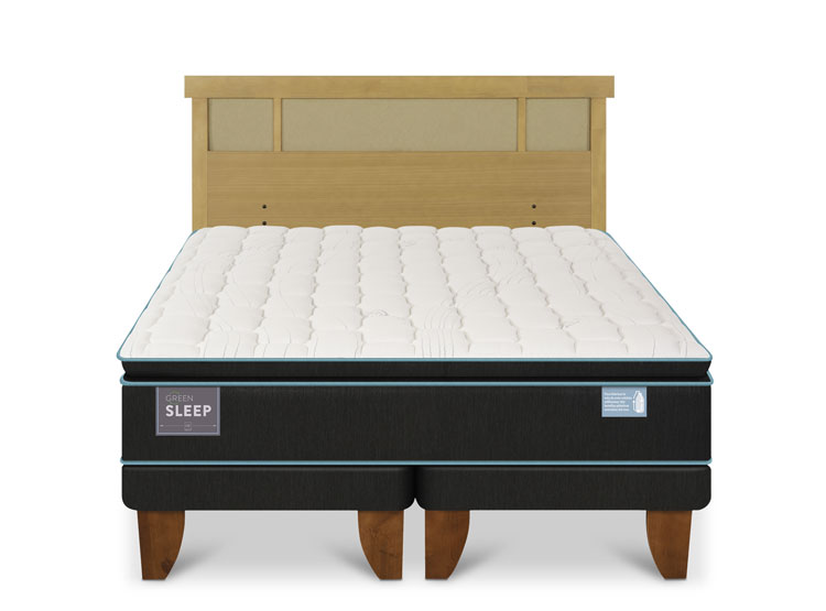 JUEGO DE DORMITORIO CIC CAMA EUROPEA GREEN SLEEP KING + RESPALDO DUBLIN MOSTAZA - 1