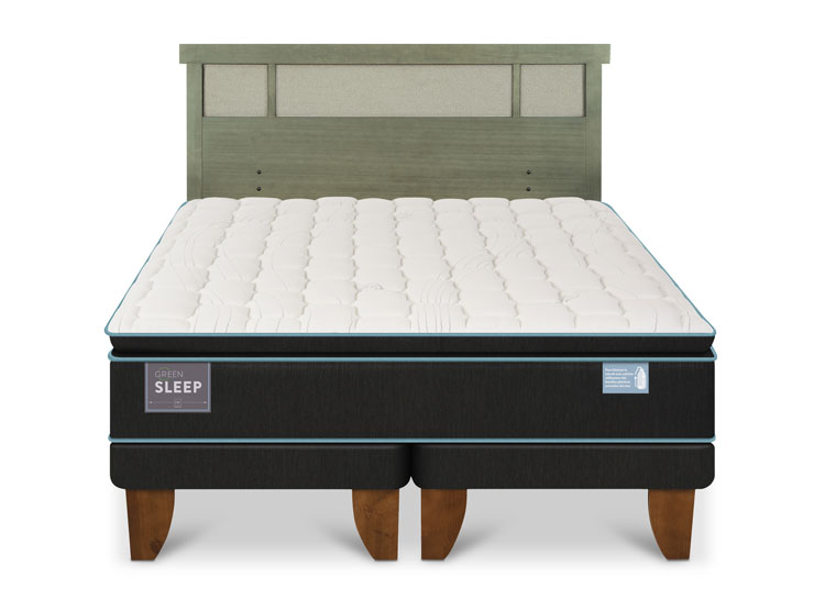 JUEGO DE DORMITORIO CIC CAMA EUROPEA GREEN SLEEP KING + RESPALDO DUBLIN OLIVO - 1