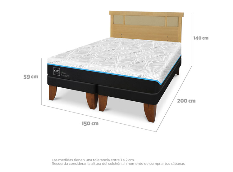 JUEGO DE DORMITORIO CIC CAMA EUROPEA GREEN SMART BD 2 PLAZAS + RESPALDO DUBLIN MOSTAZA - 5