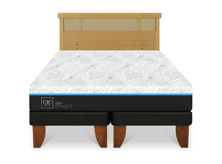 JUEGO DE DORMITORIO CIC CAMA EUROPEA GREEN SMART BD 2 PLAZAS + RESPALDO DUBLIN MOSTAZA - 1