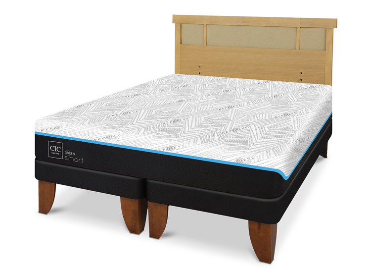 JUEGO DE DORMITORIO CIC CAMA EUROPEA GREEN SMART KING + RESPALDO DUBLIN MOSTAZA - 2