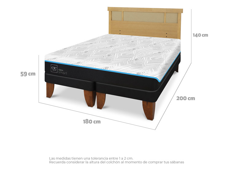 JUEGO DE DORMITORIO CIC CAMA EUROPEA GREEN SMART KING + RESPALDO DUBLIN MOSTAZA - 3