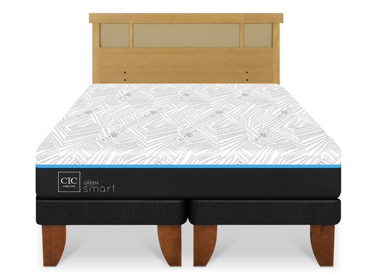 JUEGO DE DORMITORIO CIC CAMA EUROPEA GREEN SMART KING + RESPALDO DUBLIN MOSTAZA - 1