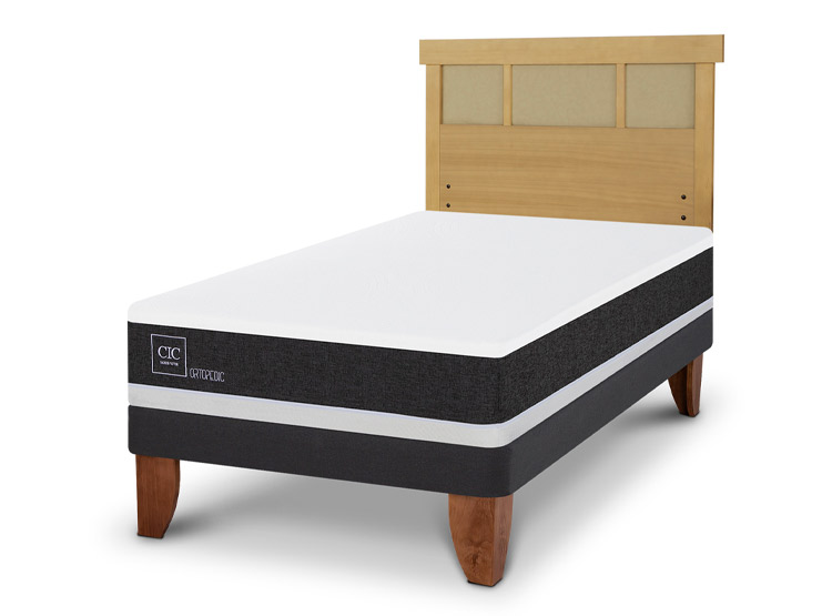 JUEGO DE DORMITORIO CIC CAMA EUROPEA ORTOPEDIC 1.5 PLAZAS + RESPALDO DUBLIN MOSTAZA - 2