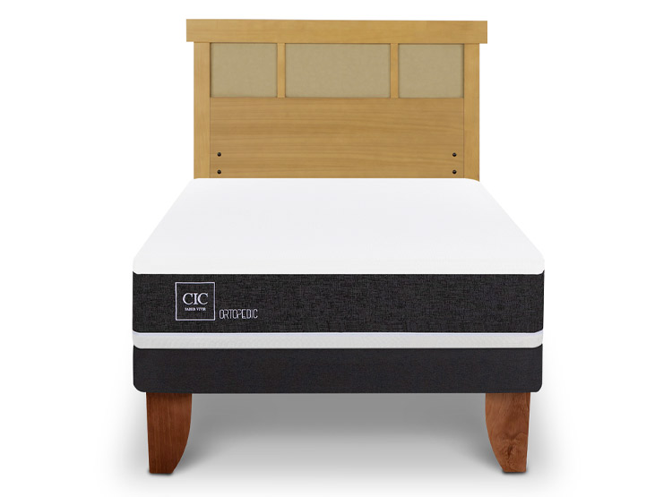 JUEGO DE DORMITORIO CIC CAMA EUROPEA ORTOPEDIC 1.5 PLAZAS + RESPALDO DUBLIN MOSTAZA - 1