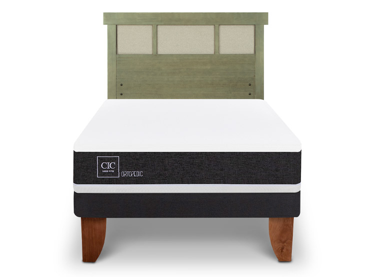 JUEGO DE DORMITORIO CIC CAMA EUROPEA ORTOPEDIC 1.5 PLAZAS + RESPALDO DUBLIN OLIVO - 1