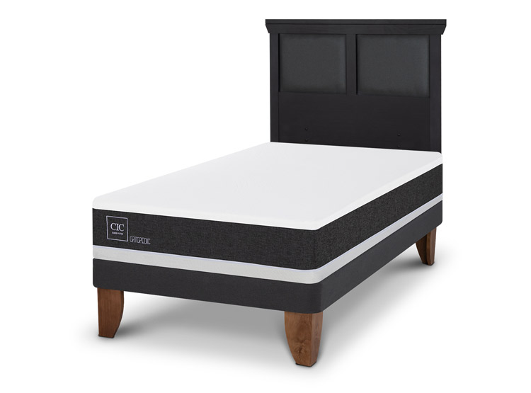 JUEGO DE DORMITORIO CIC CAMA EUROPEA ORTOPEDIC 1.5 PLAZAS + RESPALDO TORINO NEGRO - 2