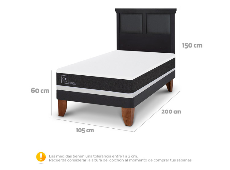 JUEGO DE DORMITORIO CIC CAMA EUROPEA ORTOPEDIC 1.5 PLAZAS + RESPALDO TORINO NEGRO - 3