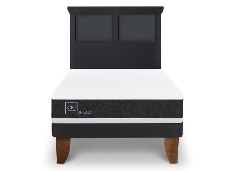 JUEGO DE DORMITORIO CIC CAMA EUROPEA ORTOPEDIC 1.5 PLAZAS + RESPALDO TORINO NEGRO - 1