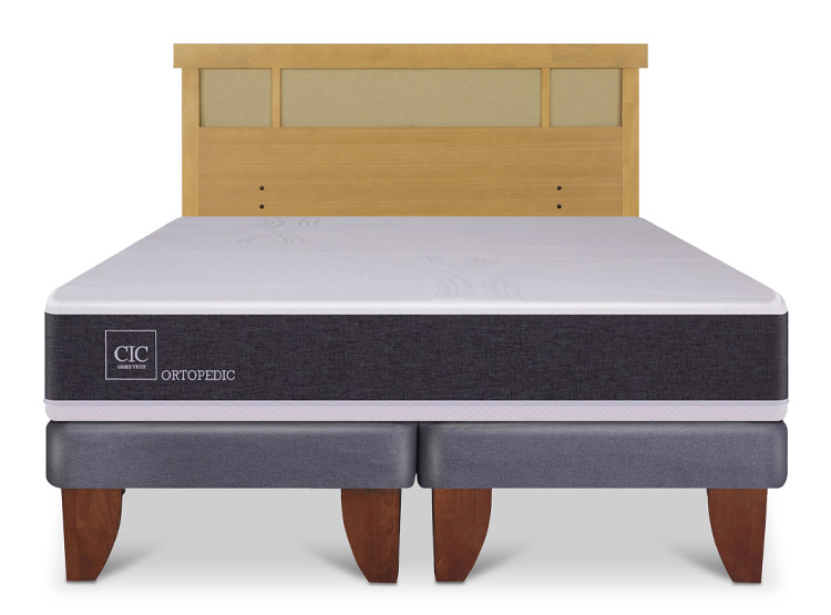 JUEGO DE DORMITORIO CIC CAMA EUROPEA ORTOPEDIC BD 2 PLAZAS + RESPALDO DUBLIN MOSTAZA - 1
