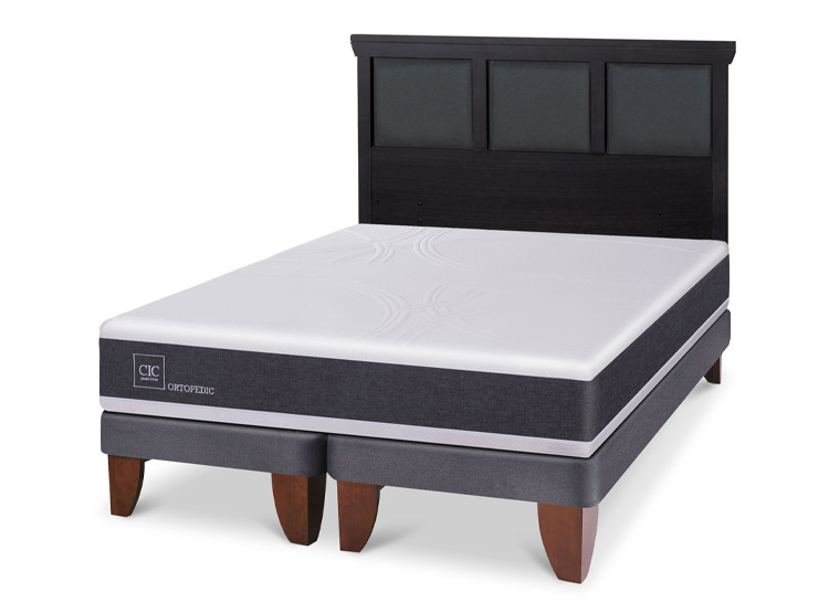 JUEGO DE DORMITORIO CIC CAMA EUROPEA ORTOPEDIC BD 2 PLAZAS + RESPALDO TORINO NEGRO - 2