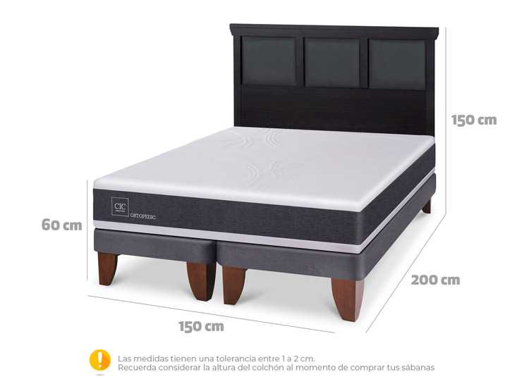 JUEGO DE DORMITORIO CIC CAMA EUROPEA ORTOPEDIC BD 2 PLAZAS + RESPALDO TORINO NEGRO - 3