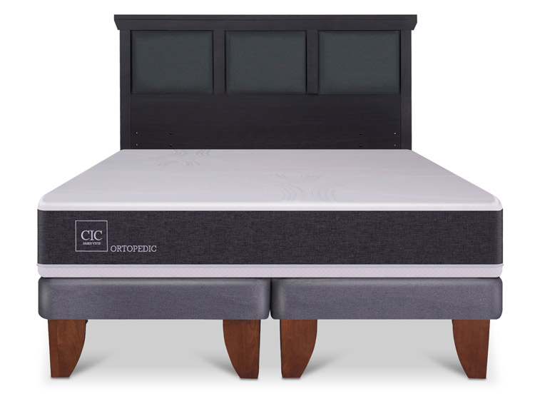 JUEGO DE DORMITORIO CIC CAMA EUROPEA ORTOPEDIC BD 2 PLAZAS + RESPALDO TORINO NEGRO - 1