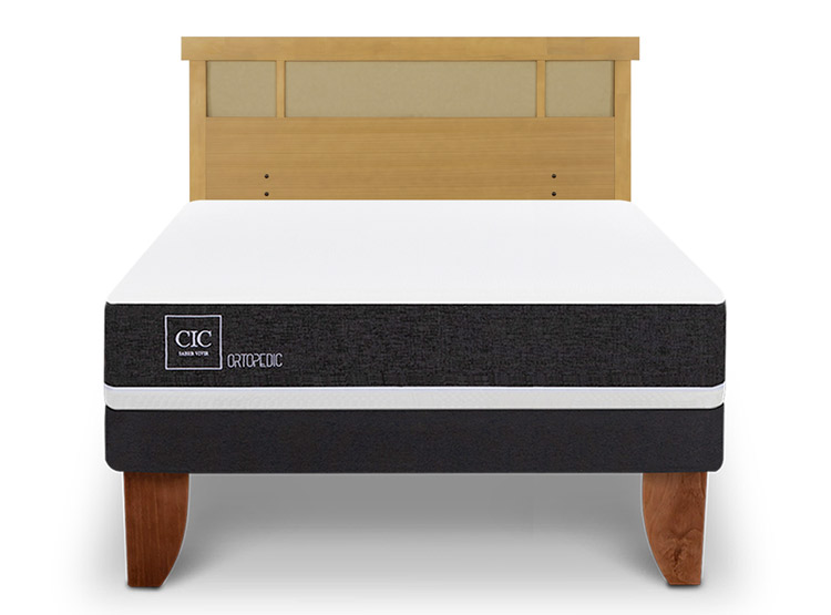 JUEGO DE DORMITORIO CIC CAMA EUROPEA ORTOPEDIC BN 2 PLAZAS + RESPALDO DUBLIN MOSTAZA - 1