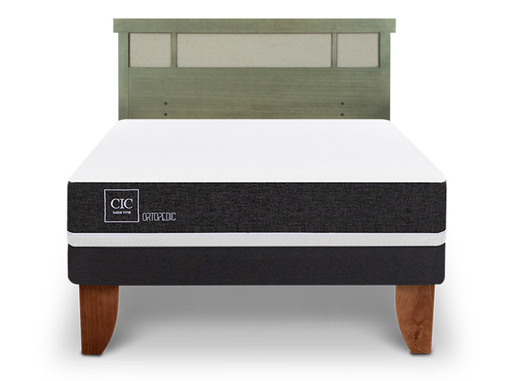 JUEGO DE DORMITORIO CIC CAMA EUROPEA ORTOPEDIC BN 2 PLAZAS + RESPALDO DUBLIN OLIVO - 1