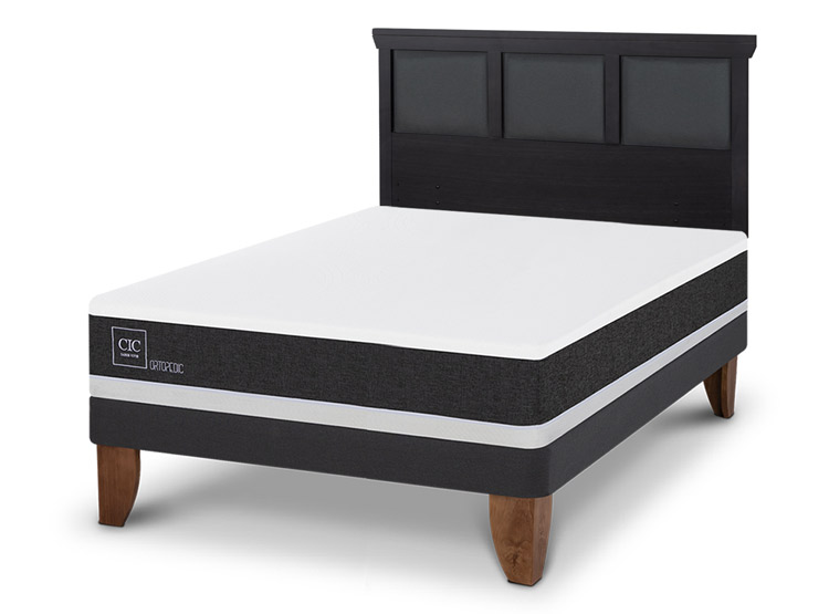 JUEGO DE DORMITORIO CIC CAMA EUROPEA ORTOPEDIC BN 2 PLAZAS + RESPALDO TORINO NEGRO - 2