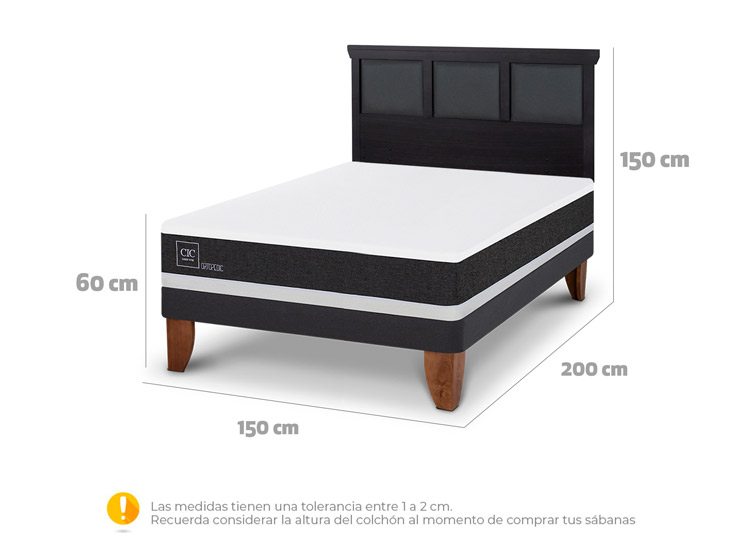 JUEGO DE DORMITORIO CIC CAMA EUROPEA ORTOPEDIC BN 2 PLAZAS + RESPALDO TORINO NEGRO - 3